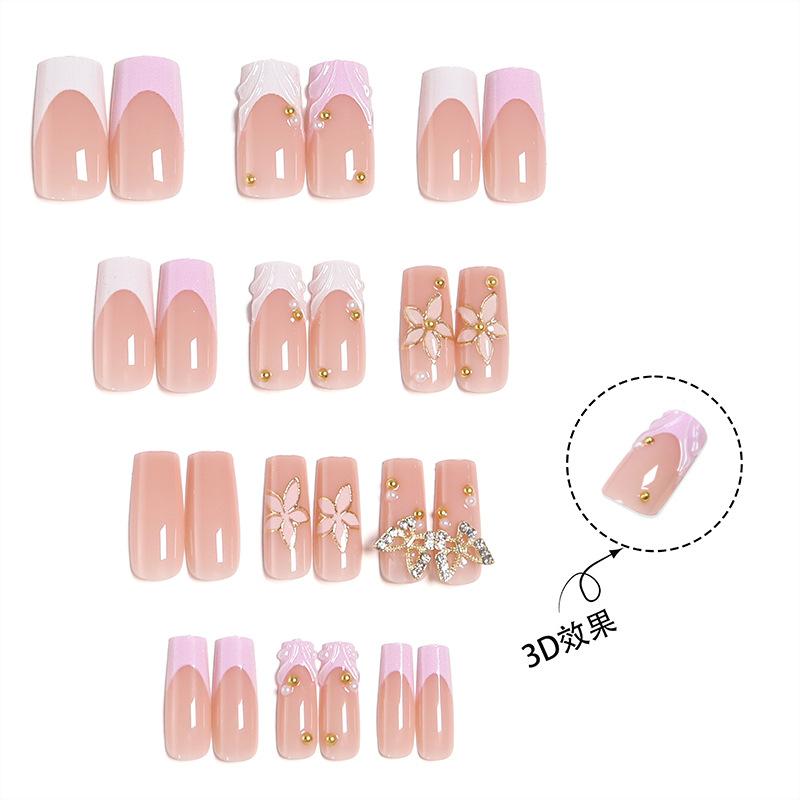 24 Pieces 3D 3D Floral Gilded Press-on Nails, European and American Chinese Pipe Fake Nails, Detachable Nail Tips, Wear-in Nails