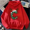 Festive Christmas Alphabet Letter with Santa Hat Graphic Hoodies Xmas Family Matching Holiday Party Sweatshirts Tops Gifts
