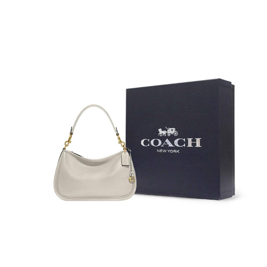 Coach Cary 28 Solid Color Zipper Metal Buckle Classic C Logo Pebble Leather Shoulder Crossbody Bag Large Women Bags White CC437-B4HA