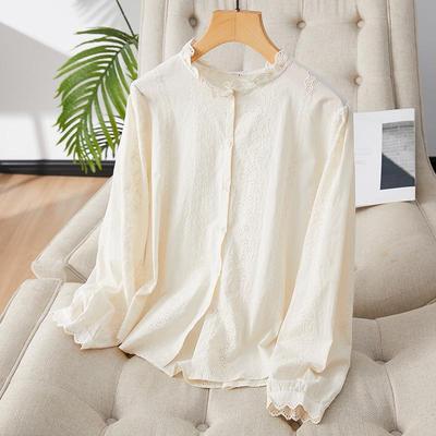 Apricot Pure Cotton Women's Long Sleeve Embroidered Shirt - New Spring 2025 Design