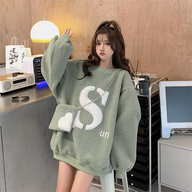 Spring, Autumn and Winter New Loose Fashion Letter Fleece Thickened Korean Version Coat