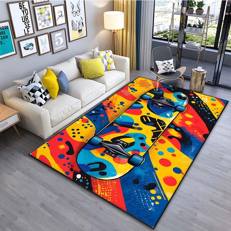 Drawing Ideas Colorful Skateboard Patter Carpet for Living Room Bedroom Bedside Bathroom Floor Mat Area Rug Sofa Mat Home Decor
