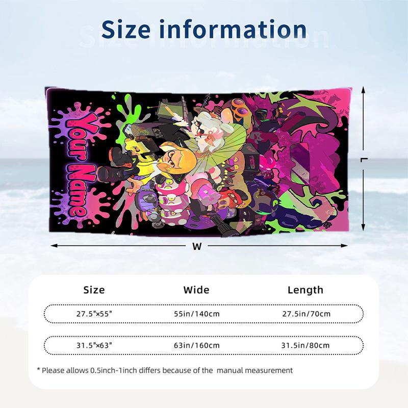 Splatoon Beach Towel, Personalized Custom Text, Quick Dry Soft Large Towel For Swimming Pool Travel
