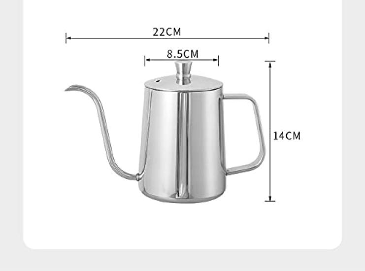 Durable 600ml Stainless Steel Drip Pot with Narrow Spout and Thick Construction, with Cover for Cafe, Home, or Office Use.