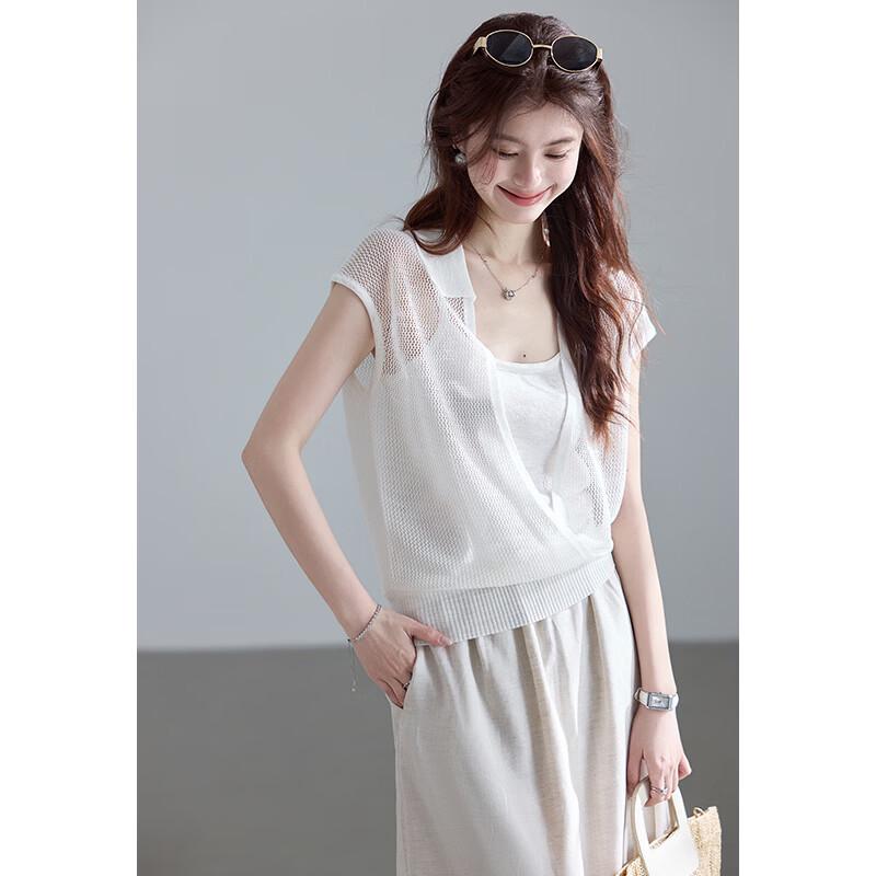VICTORIA&VERA Hollow Deep V Knit Top & Camisole Set