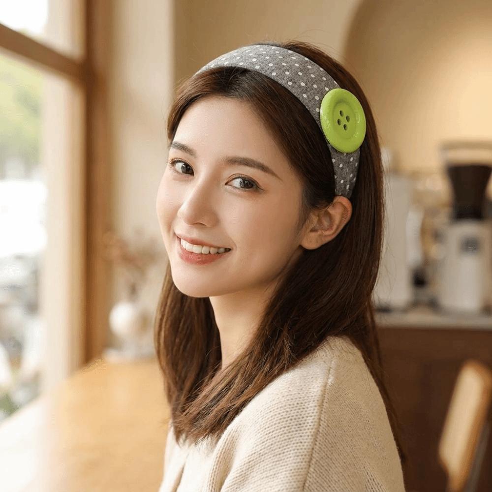 Wide Brim Dopamine Hair Hoop Non Slip Oversized Button Hairband Polka Dot Headband Makeup