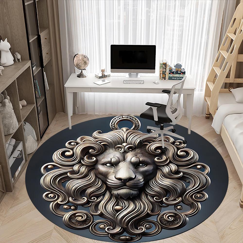 1pc Lion Head Ornament Chair Carpet for Office, Non Slip, Soft and Durable Office Rug