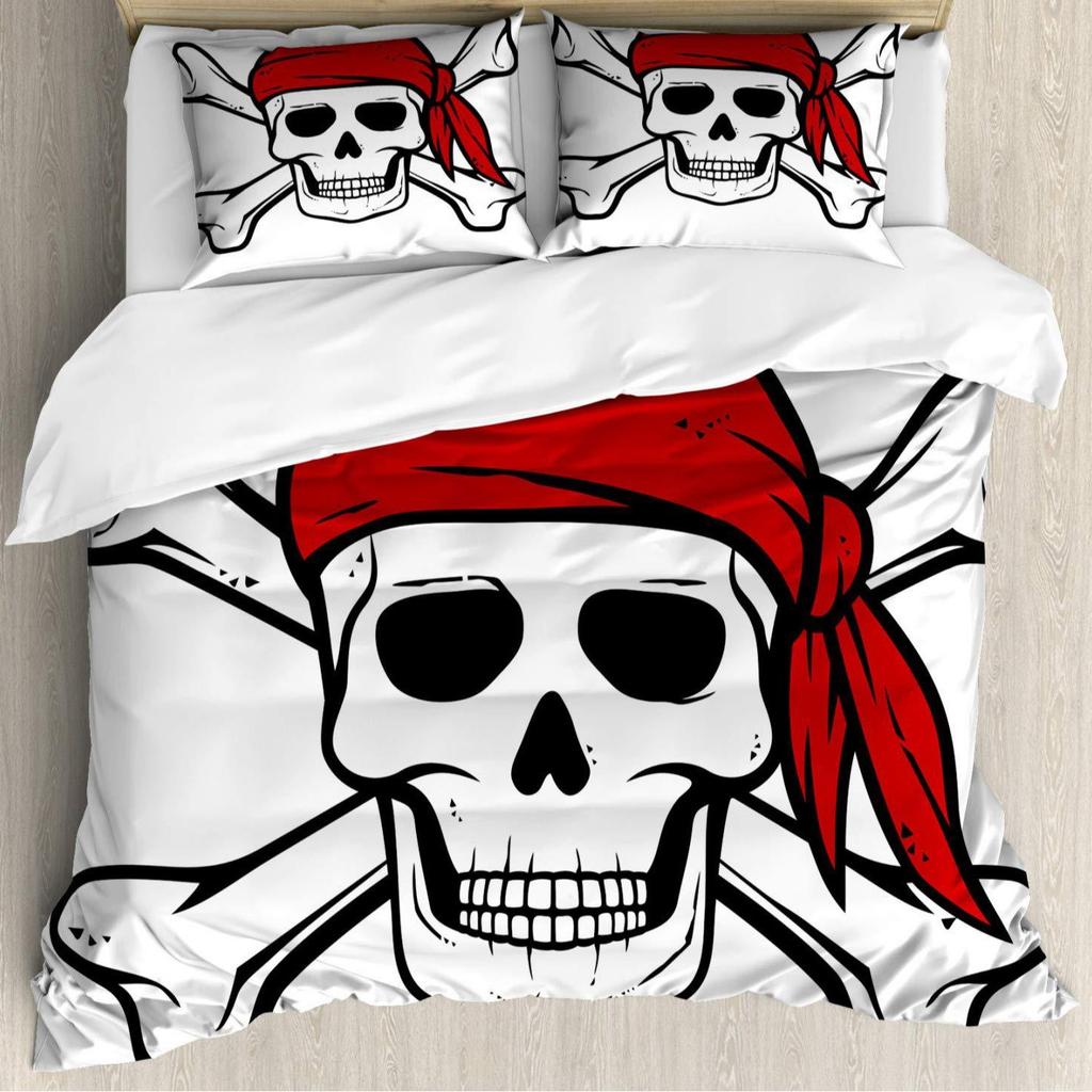 Piraten Totenkopf Bettwäsche Set Drei-teilig Segel Junge 3D Digitaldruck Bettwäsche-Set