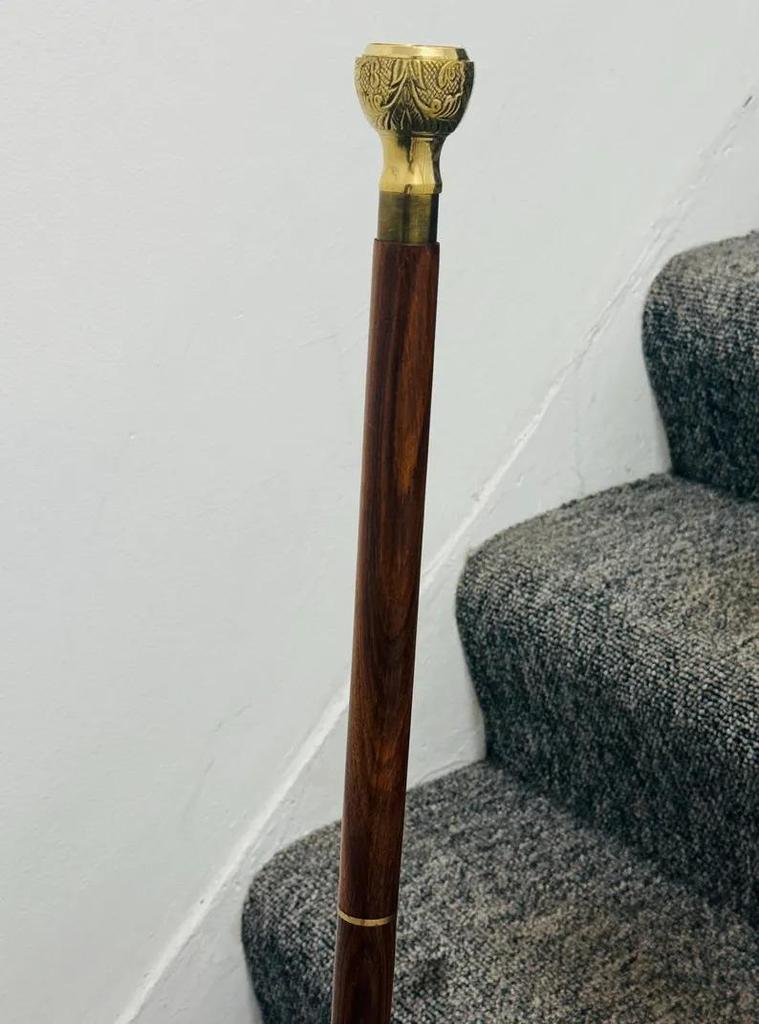 Gentleman's Walking Stick, Brass Handle New Antique Brass Walking Stick
