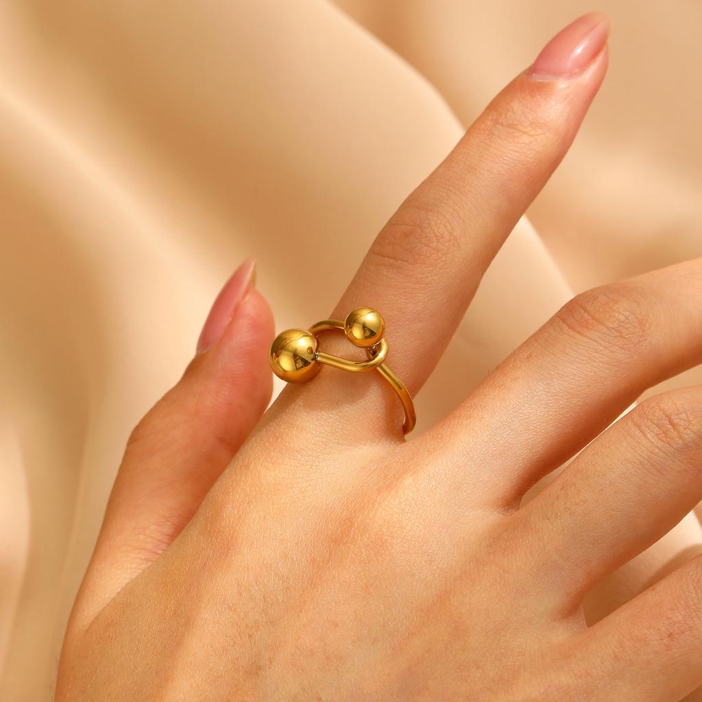 LATS Exaggeration Punk Metal Personality Irregular Three-layer Design Ball-Shape Open Ring for Women Fashion Simple Jewelry Gift