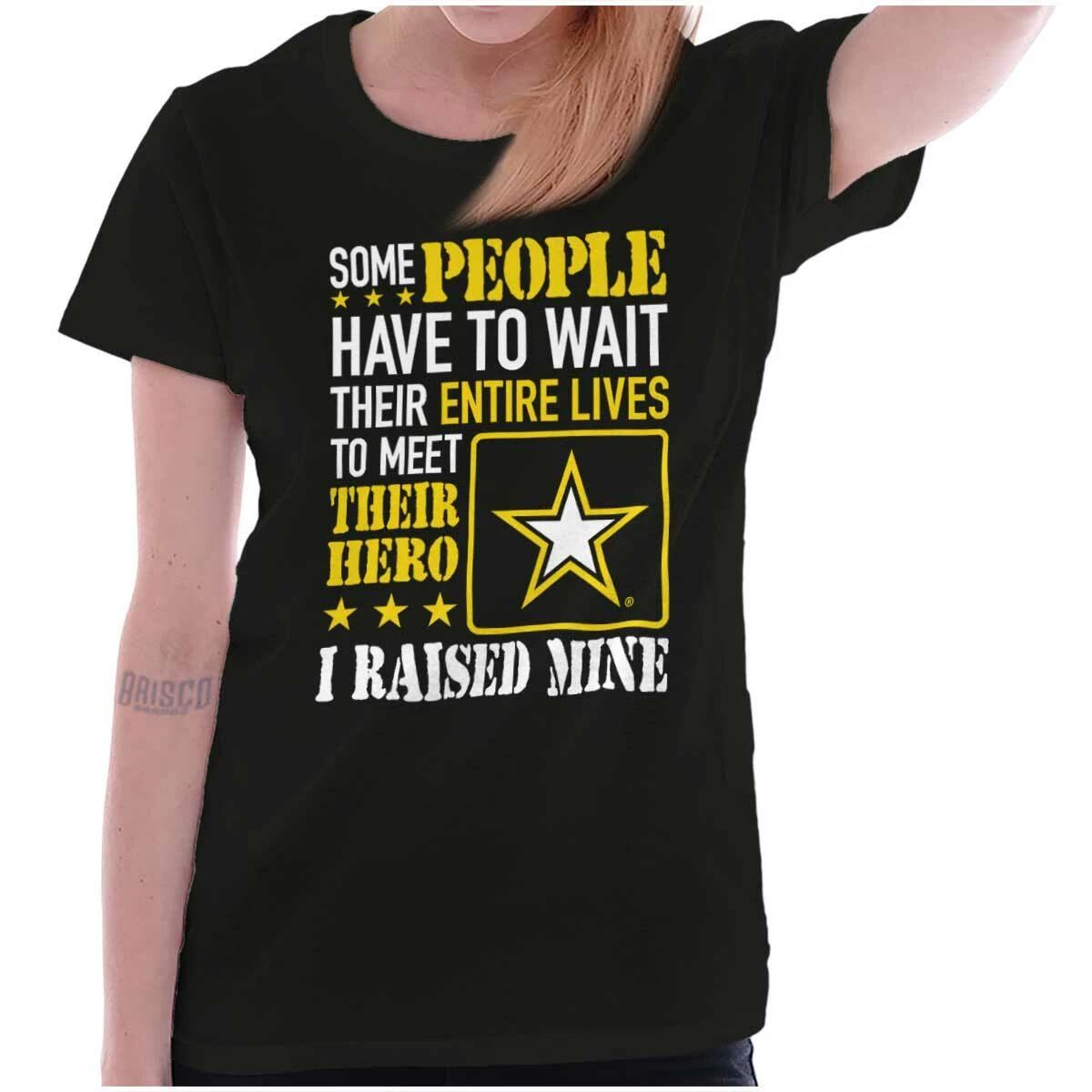 US Army I Raised My Hero Military Soldier Womens Top Junior Graphic Tee S