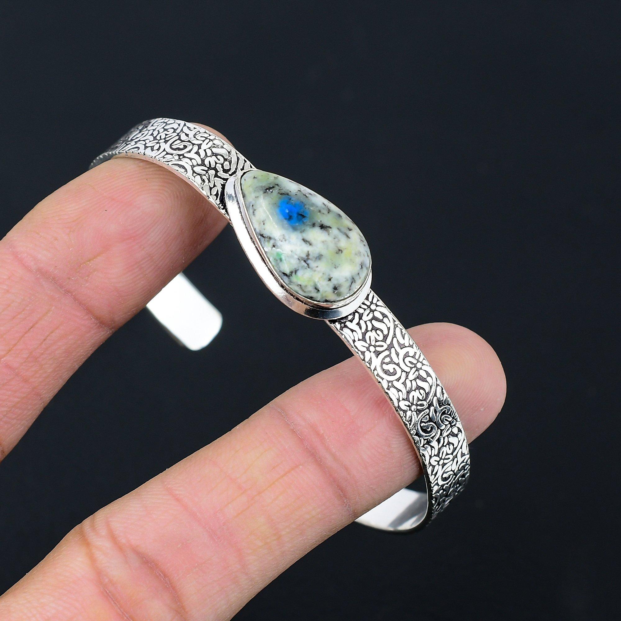 

Юбилейный подарок для нее Натуральный камень К2 Яшма Браслет-манжета Регулируемый 925 серебро Adjustable