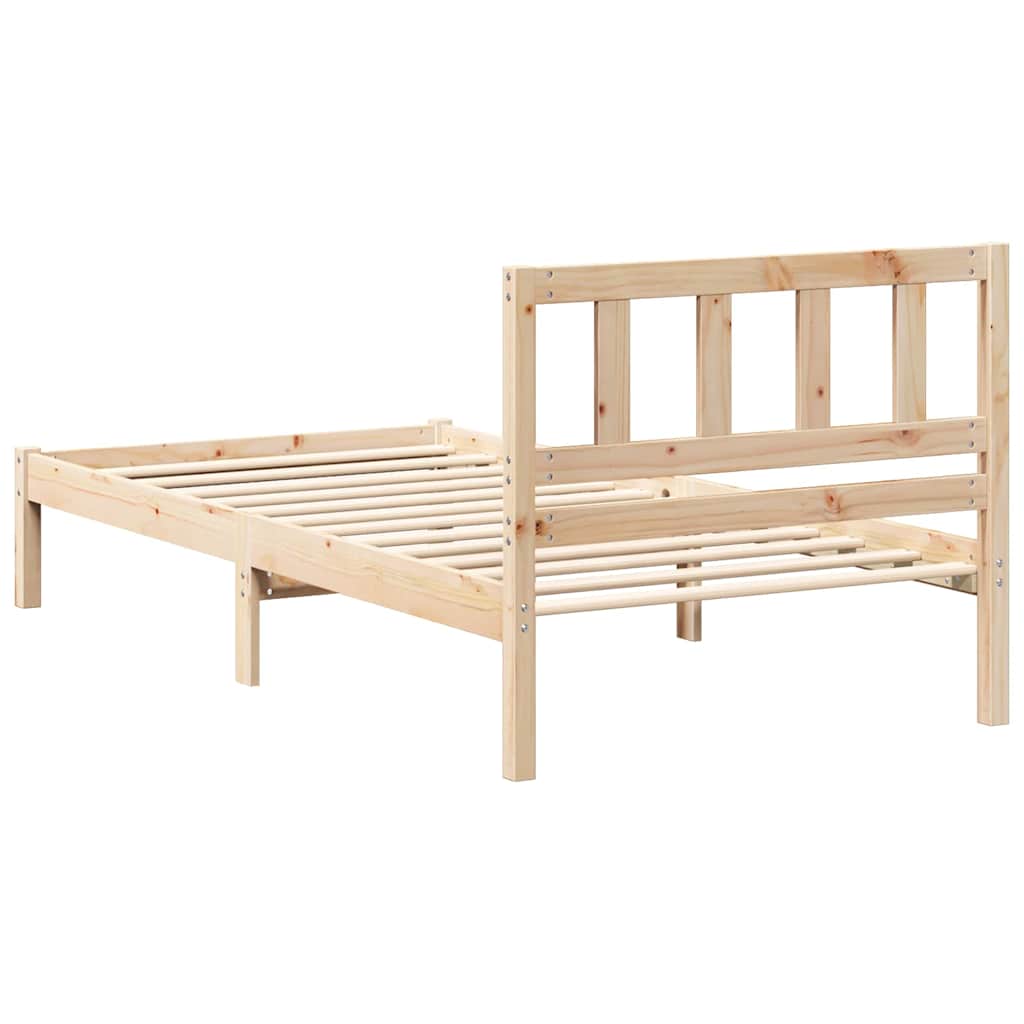 Brown Bed Frame with Headboard 75 x 190 cm Solid Pine Wood