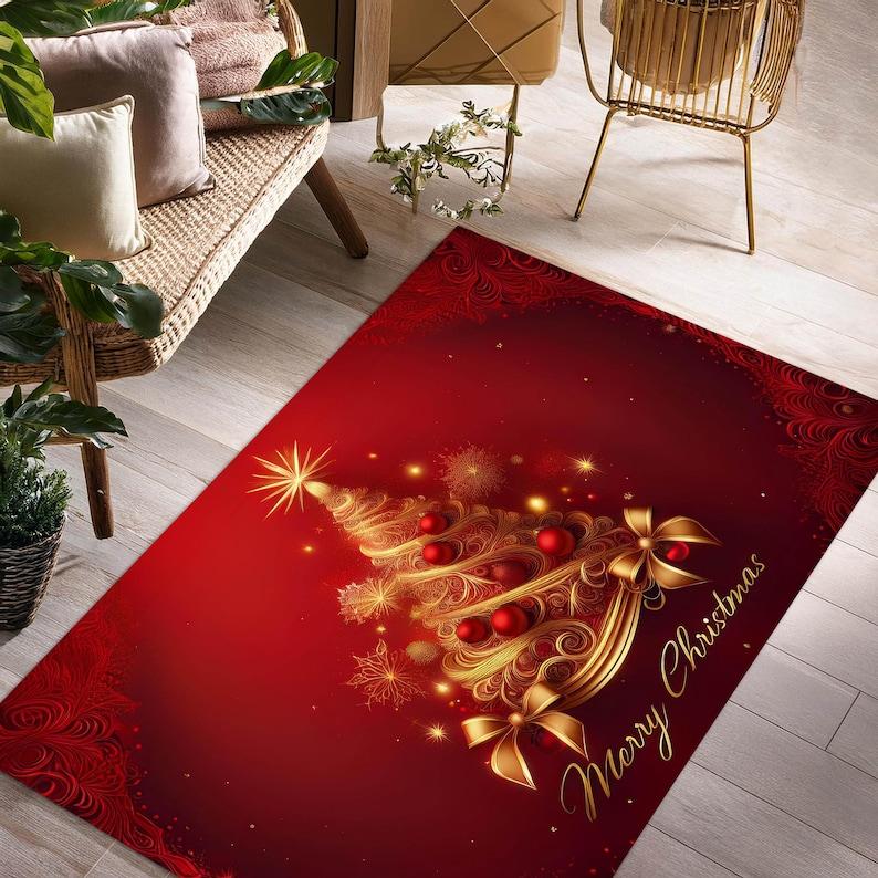 Christmas Print Doormat, Merry Xmas and Happy New Year Rug for Holiday Home Decor Gift, Entryway Mat