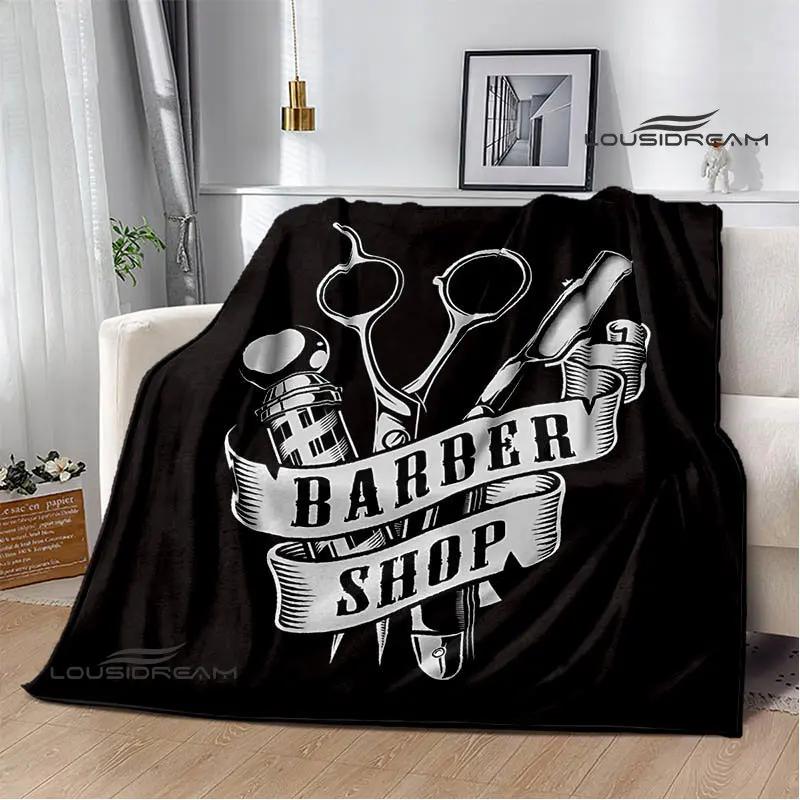 Barbershop retro print blanket children's warm flange blanket home travel blanket bed linings Picnic blanket birthday gift