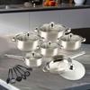 6x Pots and Pans Set Saucepan Sturdy Cookware for Indoor Camping Kitchen 12PCS Silver Handle