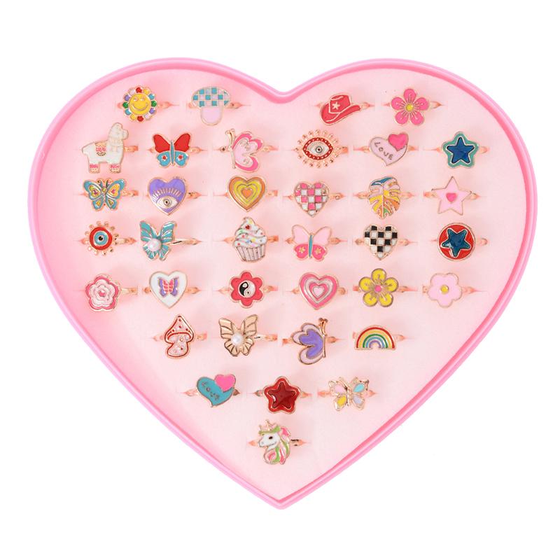 12/36PCS Metal Adjustable Rings with Box Cute Gifts for Woman Makeup Cartoon Jewelry Alloy Ring Dress Up Accessories TMZ