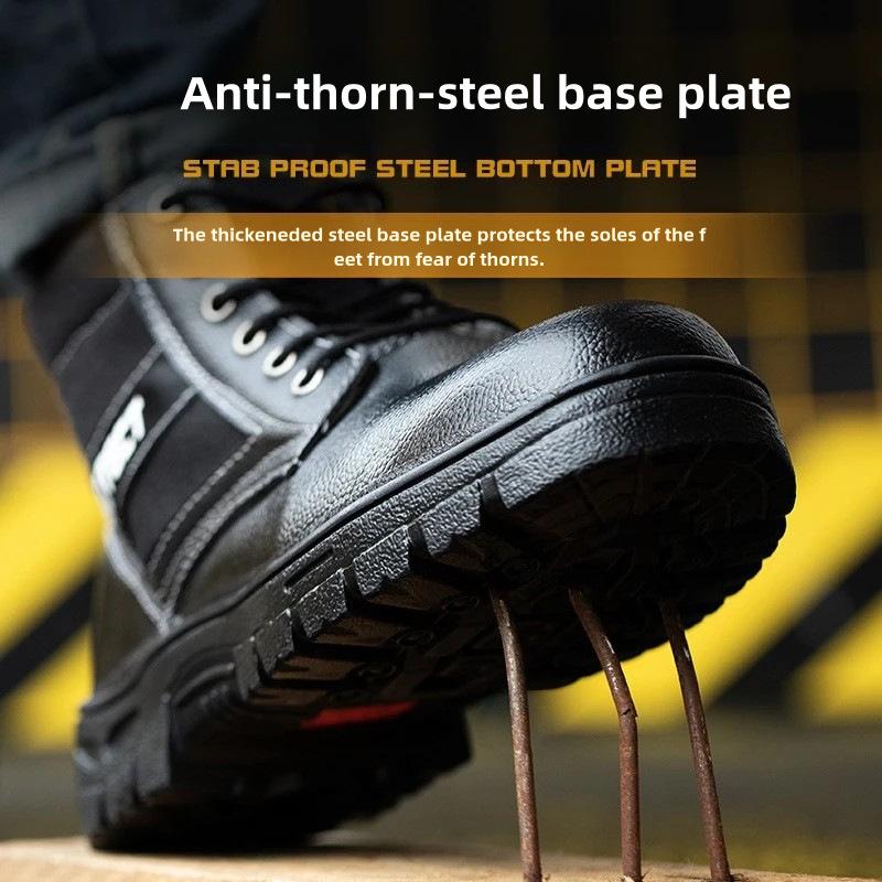 Black Leather Work Shoes Men's Winter Safety Shoes Man Steel Toe Boots Waterproof Work Safety Boots Women Protective Boots