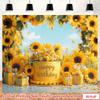 2D Cheerful Sunflower and Cake Backdrop Photo Booth Background for Kids' and Adult Shoots