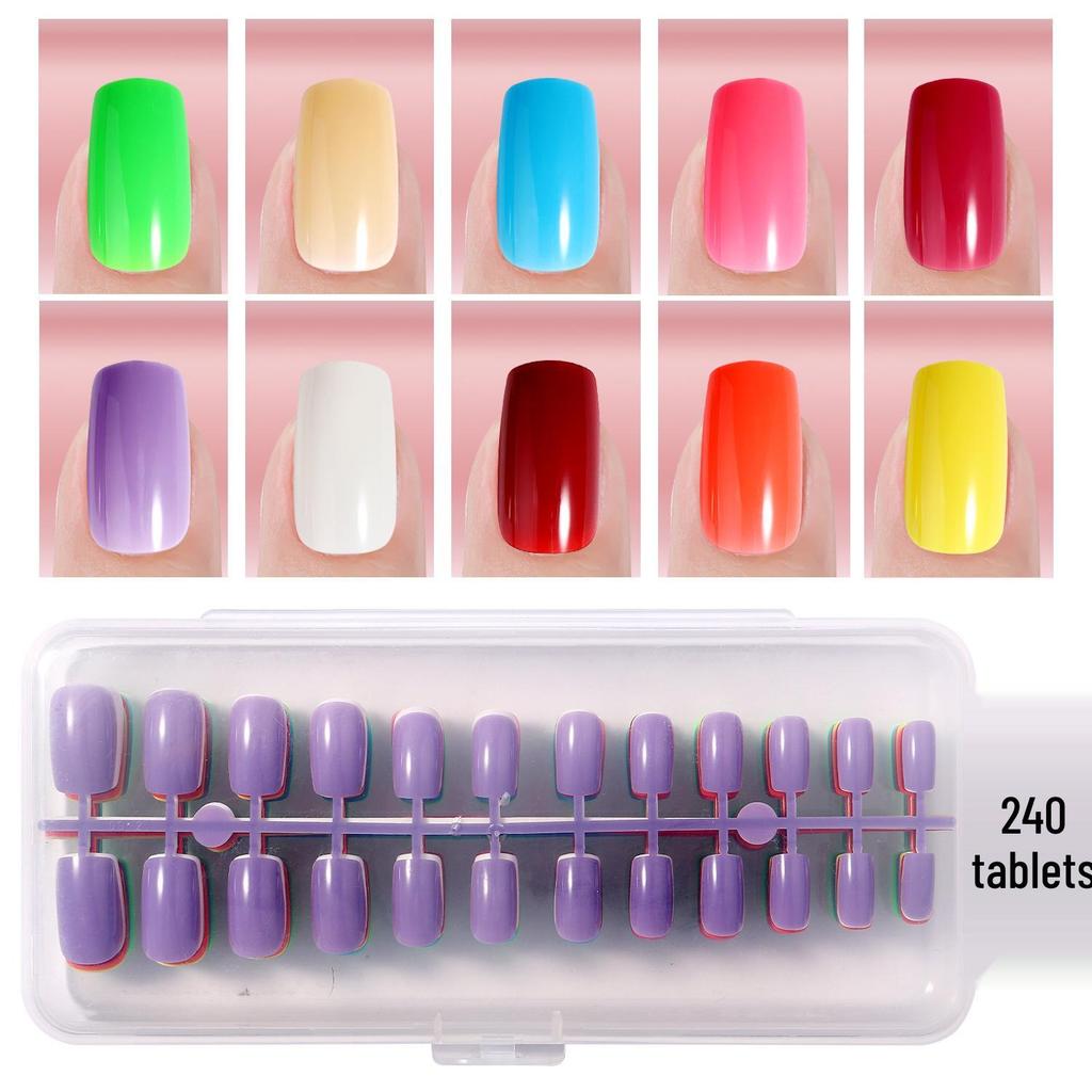 Colored Glitter Nail Art Tips - 240-Piece Set with Various Styles and Multiple Colors, Boxed Fake Fingernail Stickers