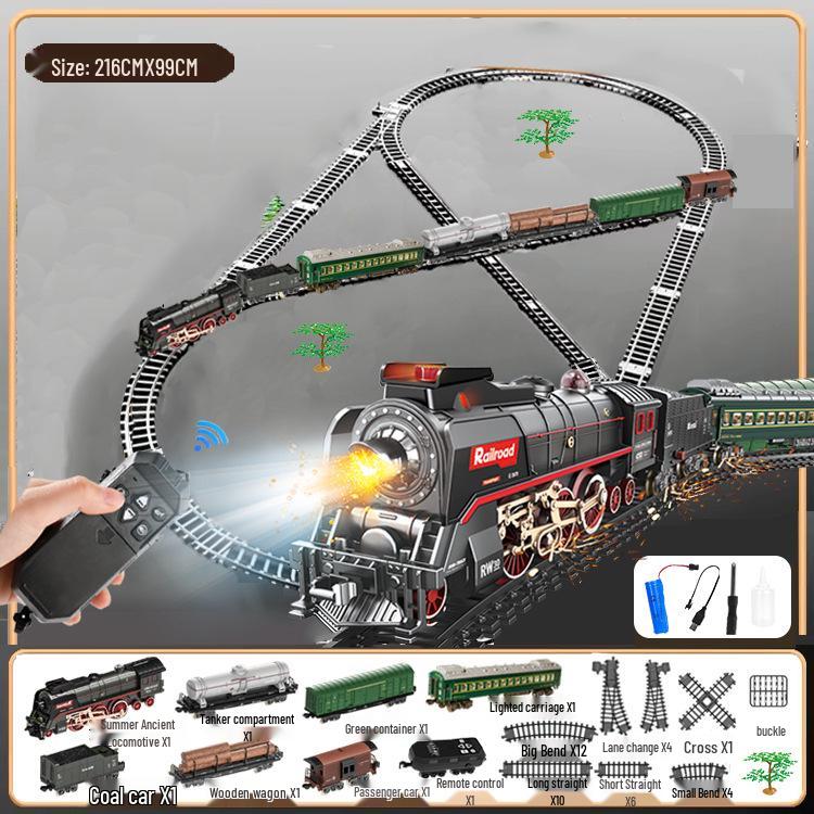 Boy's Green Retro Steam Train EMU Model - Cross-Border Remote Control Educational Toy