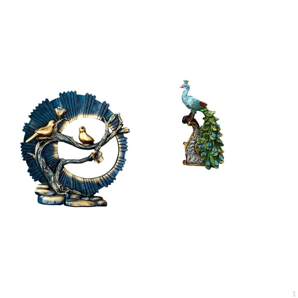 Elegant Resin Peacock Figurine Sculpture for Living Room Bedroom Office Bookshelf Tabletop House