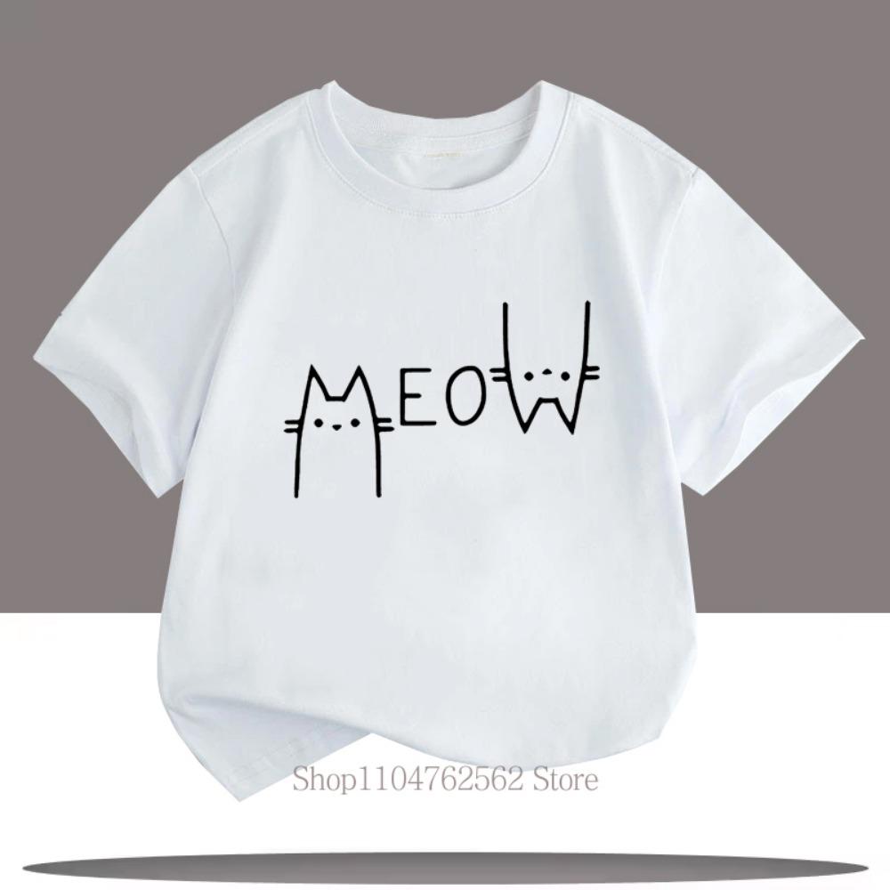 Cute Funny Cat Graphic Print Children T-shirts Summer Cartoon Fashion Casual Tops for Girls Boys O-Neck Short Sleeve T-shirts