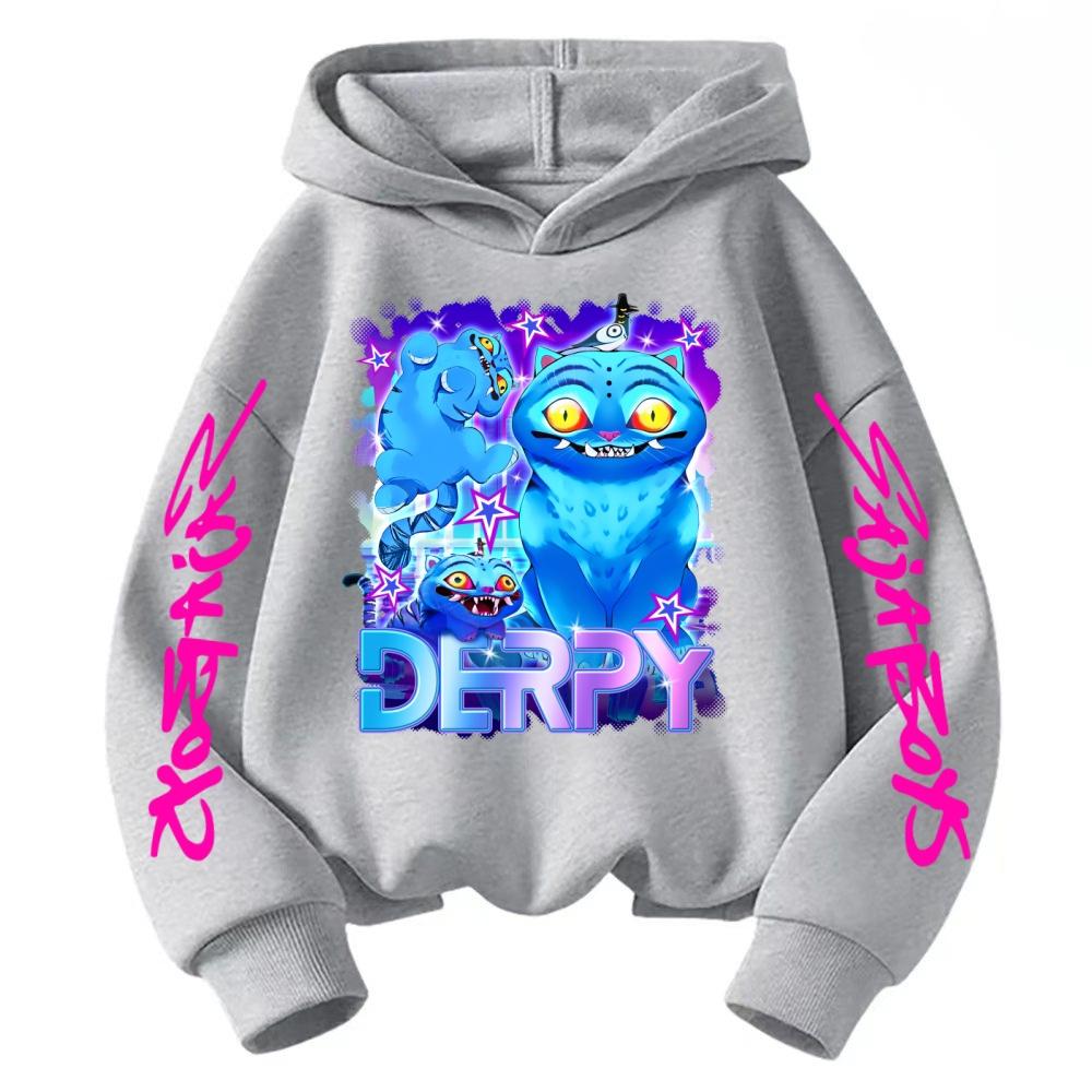 Children's boy and girl anime costume Kpop demon hunter Derpy tiger casual fashion autumn and winter sports hooded pullover