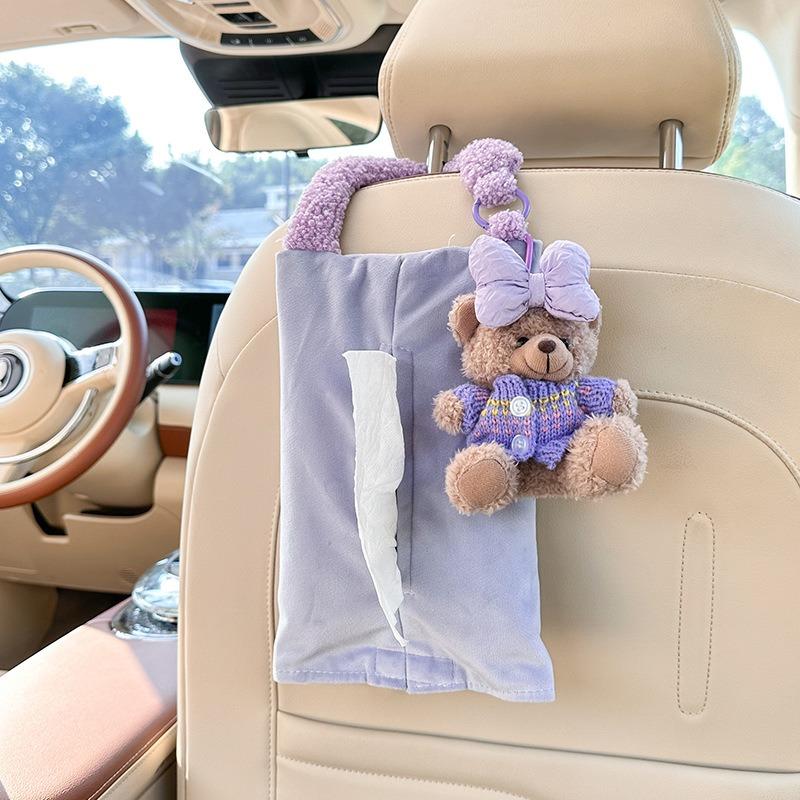 Cartoon Bear Plush Hanging Car Tissue Box For Car Home Use