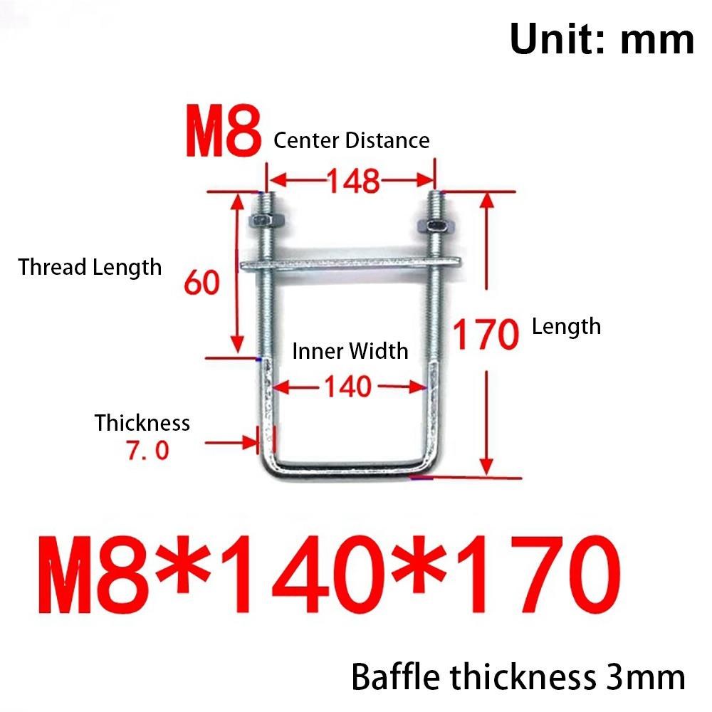 1Pcs With Baffle Pipe U-clamp Screws Right Angle U-bolt New Square Bolt for Square Tube