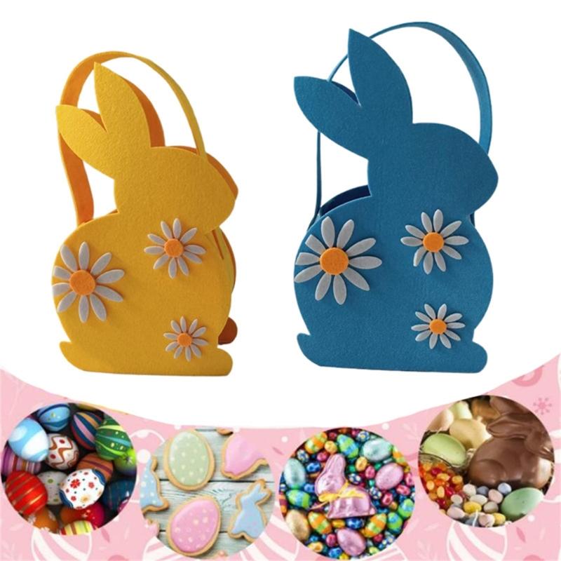 Easter Kids Eggs Tote Bags Basket Felt Cloth Rabbit Easter Basket Candy Toy Storage Handbag DIY For Festival Party