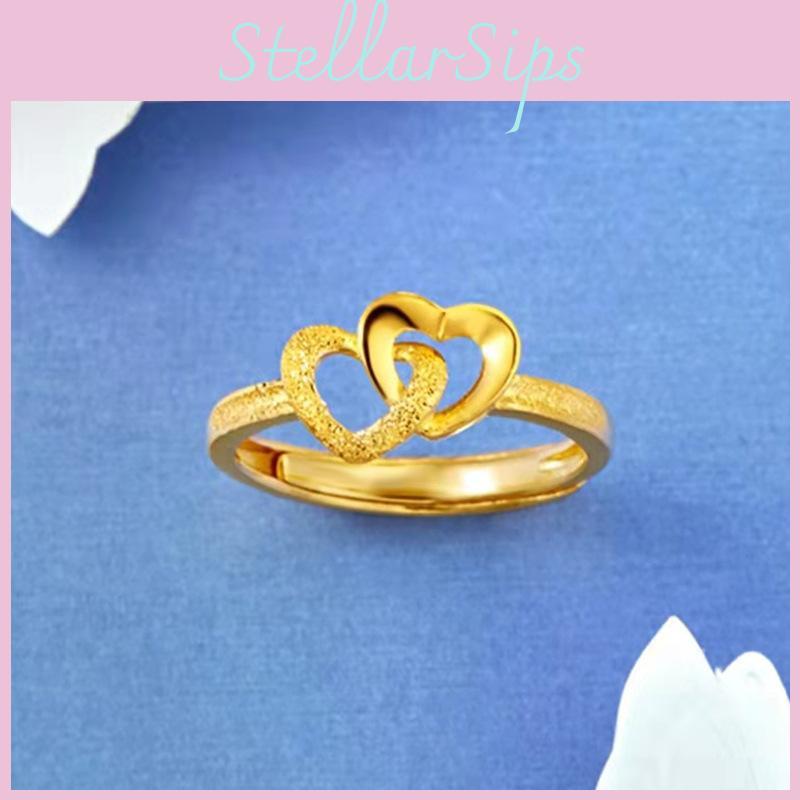 Heart Fashionable Goldplated Ring With Adjustable Fit Captivating Double Heart Design Women For