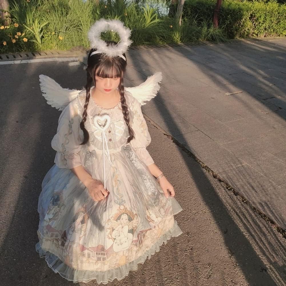 Formemory Angel Wings Cosplay Set for Kids, Angel Wings, Ring, Heart Cane, and Hair Ornament, 4-Piece Set, White Angel Costume Accessories for Women