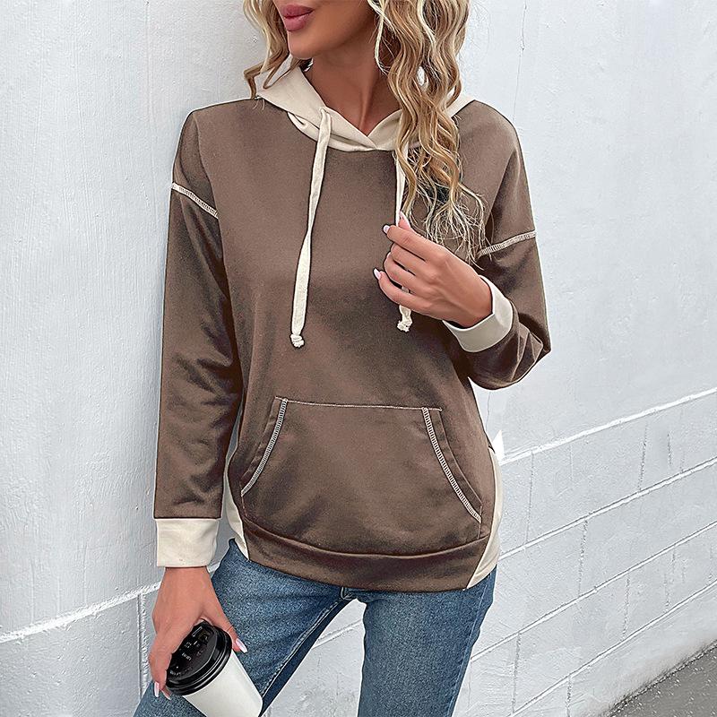 TEMU 2026 Autumn Women's Color Block Pullover Hoodie