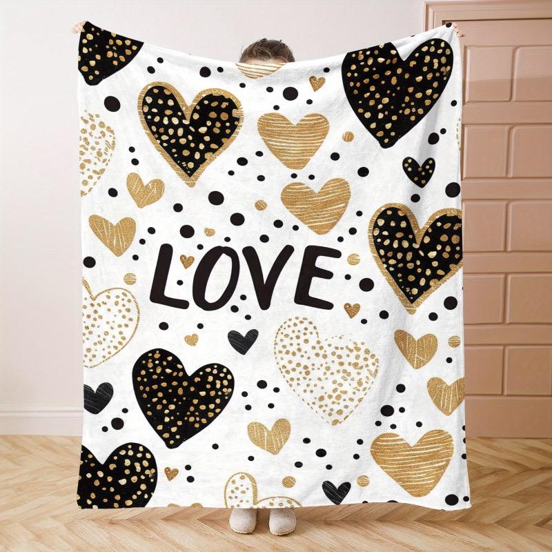 [Soft Warm Love-Themed Throw Blanket] Cozy Love-Themed Flannel Throw Blanket - Soft Lightweight & Warm for All Seasons