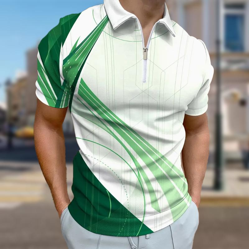 Ανδρική Μπλούζα Πόλο Casual Φερμουάρ Κοντομάνικη Μόδα Casual Φερμουάρ Καλοκαίρι Άνοιξη Κανονική Γραμμή Ακτινοβολία 3D Εκτύπωση Μπλούζα