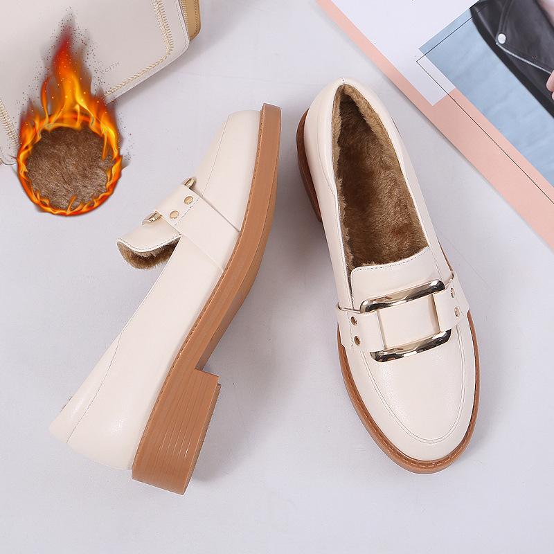 Genuine Leather Flat for Huizhou Women's Shoes Grape Mother Same Small Leather Shoes Women's Black Autumn and Winter New Loafers Women's