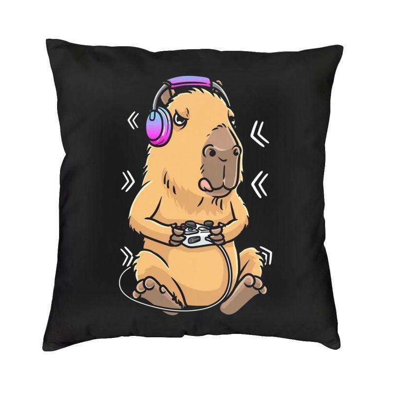 Doodle Plants Capybaras Pillow Case 40X40Cm Living Room Decoration Kawaii Wild Animals Cushions For Sofa Square Pillowcase