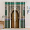 2pcs   Spring Summer Curtains Vintage Morocco Palace Door Print Semi-Sheer Curtains Durable 100% Polyester Fabric Decorations