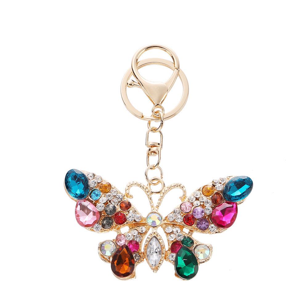 European & American Creative Rhinestone Butterfly Keychain: Unique Metal Moth Insect Charm for Backpack