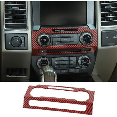 Red Carbon Fiber Central Control Volume Panel Decor Trim for Ford F150 2015-