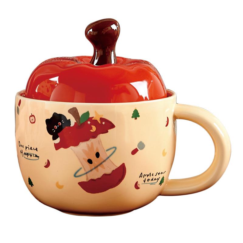 Apple Ceramic Cup Household Water Cup  High Appearance Level  Mug Lid  Spoon Christmas Souvenir Cup Gift Box
