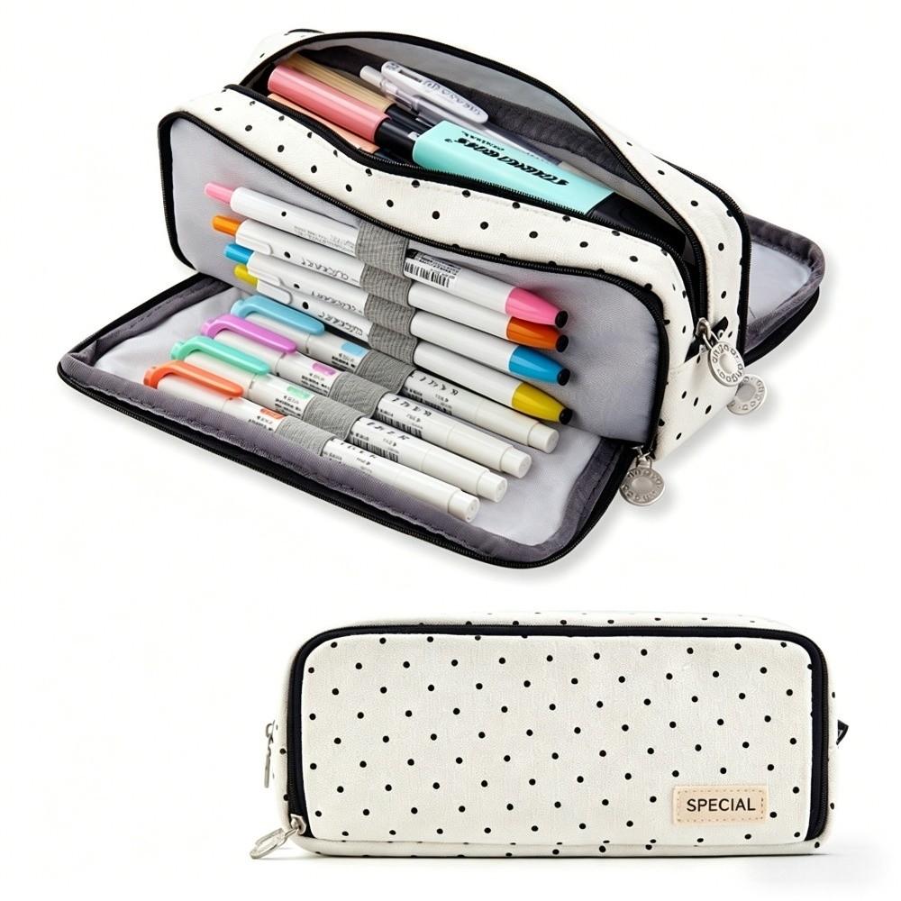 Zipper Closure Stationery Holder Bag Canvas Material Pen Case Portable Storage Organizer  For Girls