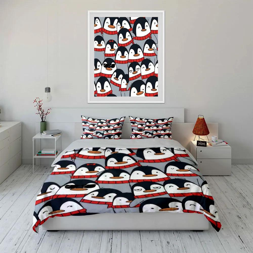 Penguin Pattern Winter Decor Set Soft Comfortable Duvet Cover Bedding Set Included 1*Duvet Cover & 2*Pillowcases gift