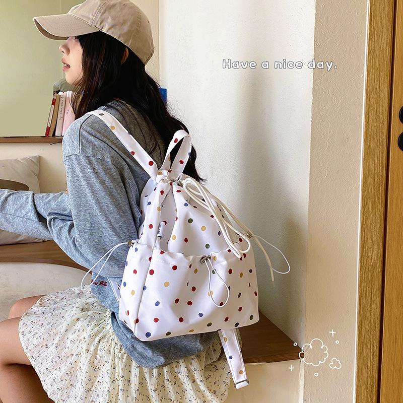 Fashionable Polka Dot Drawstring Backpack New Trendy Casual Lightweight Versatile Backpack For Middle School Students