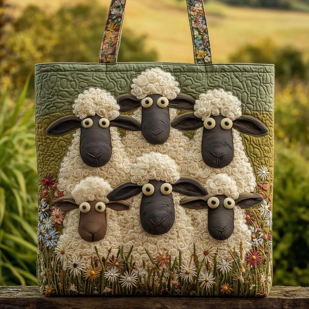 Borsa a Mano Stampata con Motivo di Agnello - Borsa a Spalla