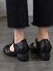 Johnature Genuine Leather Retro Round Toe Middle Heel Sandals Versatile Comfortable Thick Heel Women's Shoes
