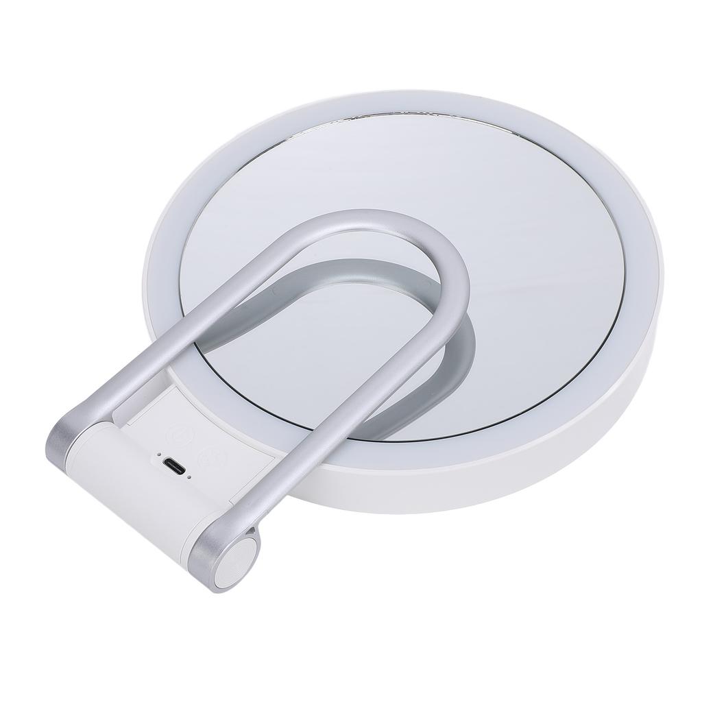 Double Sided LED Makeup Mirror 3000K 5500K 8000K Stepless Dimmable 1X 10X Magnifying Mirror with Foldable Handle