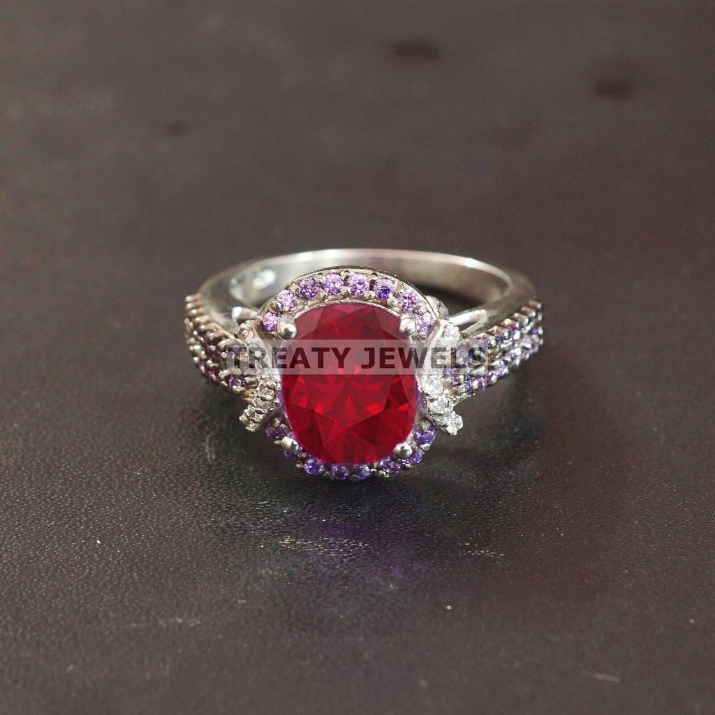 Ruby Oval Cut Gemstone With 925 Sterling Silver Ring For Men's #B533 JL375684148160