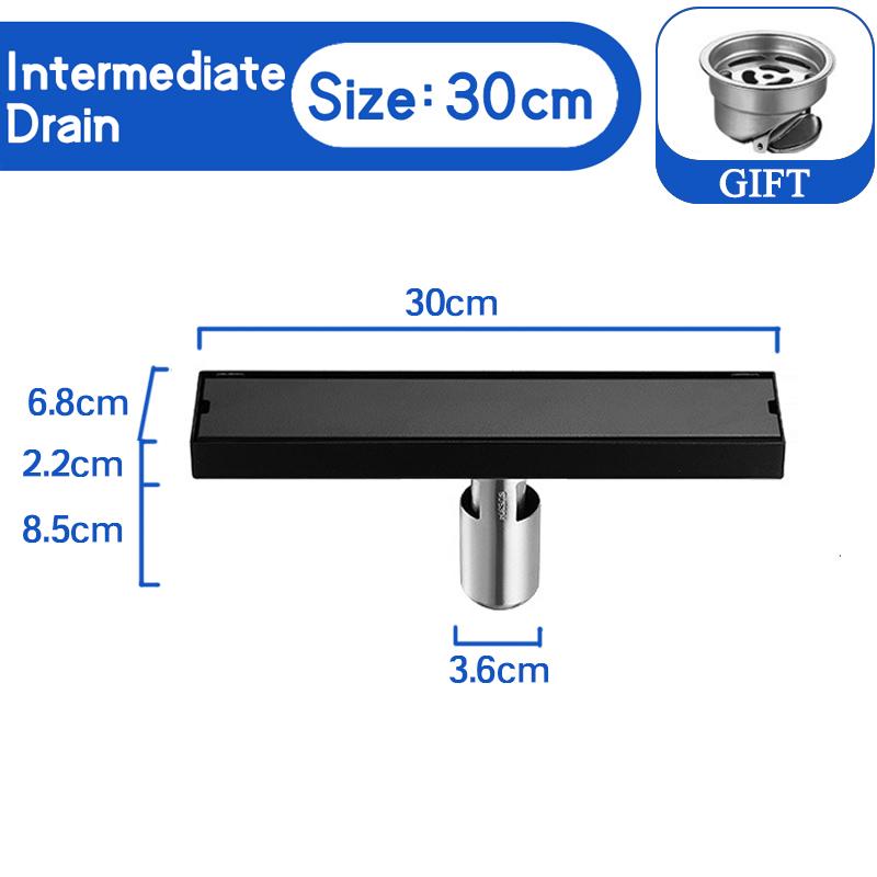 Invisible Floor Drain Black 304 Stainless Steel Anti-odor Bath Shower Long Linear Drainage Tile Insert Side Floor Drains Cover